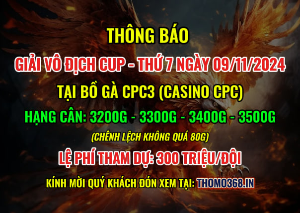 Giải Vô Địch Cup CPC3 Ngày 09/11/2024